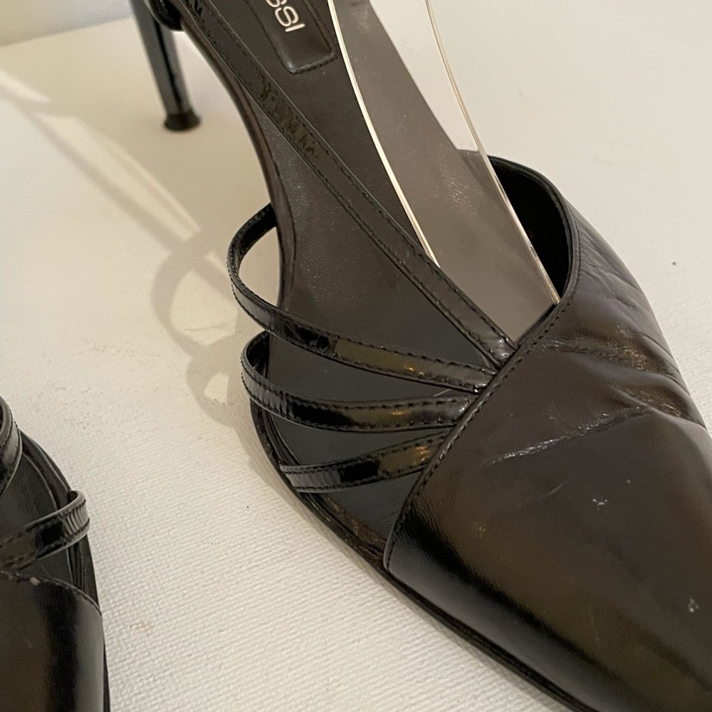 SERGIO ROSSI - BLACK LEATHER SLING-BACKS - Picture 4 of 7